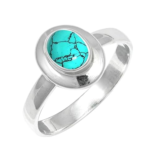 JEWELSTREZORO Im Labor hergestellter Türkis Edelstein 925 Sterling Silber Stilvoller handgefertigter Band Ring Geschenkartikel Männer & Frauen Alle Größen TSR211BU_29 (75 (23.9)) von JEWELSTREZORO