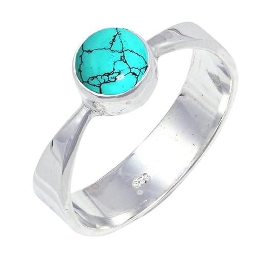 JEWELSTREZORO Im Labor hergestellter Türkis Edelstein 925 Sterling Silber Stilvoller handgefertigter Band Ring Geschenkartikel Männer & Frauen alle Größen Jewerly TSR124BU_3 (49 (15.6)) von JEWELSTREZORO