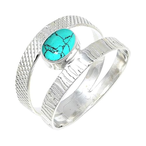 JEWELSTREZORO Im Labor hergestellter Türkis Edelstein 925 Sterling Silber Stilvoller handgefertigter Band Ring Geschenkartikel Männer & Frauen alle Größen Jewerly TSR131BU_4 (50 (15.9)) von JEWELSTREZORO