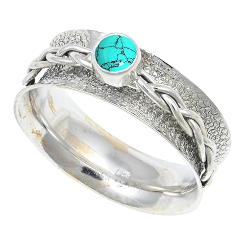 JEWELSTREZORO Im Labor hergestellter Türkis Edelstein 925 Sterling Silber Stilvoller handgefertigter Band Ring Geschenkartikel Männer & Frauen alle Größen Jewerly TSR143BU_1 (47 (15.0)) von JEWELSTREZORO