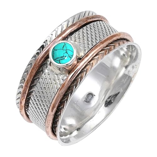 JEWELSTREZORO Im Labor hergestellter Türkis Edelstein 925 Sterling Silber Stilvoller handgefertigter Band Ring Geschenkartikel Männer & Frauen alle Größen Jewerly TSR157BU_11 (57 (18.1)) von JEWELSTREZORO