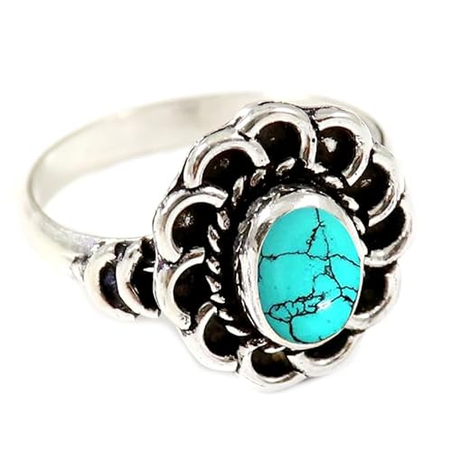 JEWELSTREZORO Im Labor hergestellter Türkis Edelstein 925 Sterling Silber Stilvoller handgefertigter Band Ring Geschenkartikel Männer & Frauen alle Größen Jewerly TSR184BU_12 (58 (18.5)) von JEWELSTREZORO