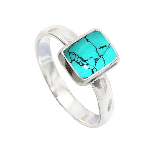 JEWELSTREZORO Im Labor hergestellter Türkis Edelstein 925 Sterling Silber Stilvoller handgefertigter Band Ring Geschenkartikel Männer & Frauen alle Größen Jewerly TSR198BU_27 (73 (23.2)) von JEWELSTREZORO
