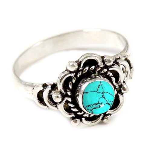 JEWELSTREZORO Im Labor hergestellter Türkis Edelstein Männer & Frauen 925 Sterling Silber Stilvoller handgefertigter Band Ring Geschenkartikel TSR170BU_16 (62 (19.7)) von JEWELSTREZORO