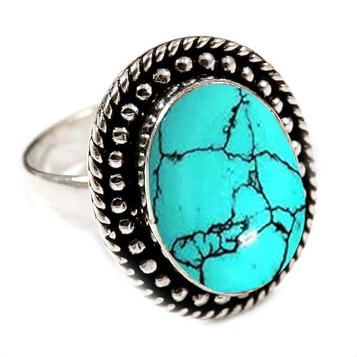 JEWELSTREZORO Im Labor hergestellter Türkis Edelstein Männer & Frauen 925 Sterling Silber Stilvoller handgefertigter Band Ring Geschenkartikel TSR197BU_16 (62 (19.7)) von JEWELSTREZORO