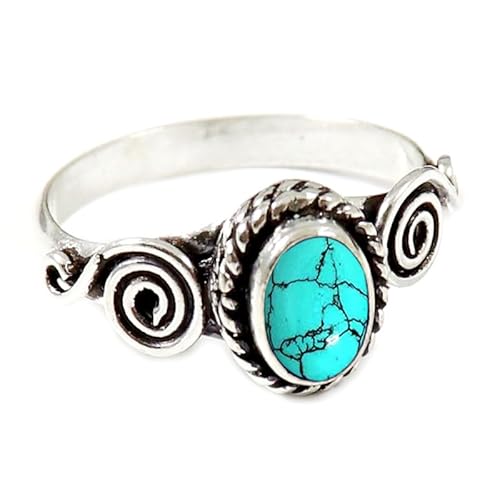JEWELSTREZORO Im Labor hergestellter Türkis Edelstein-für Herren und Damen alle Größen 925er-SterlingSilber Stilvoller handgefertigter Band Ring Geschenkartikel Schmuck TSR185BU_4 (50 (15.9)) von JEWELSTREZORO