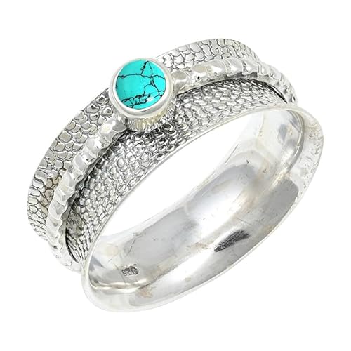 JEWELSTREZORO Im Labor hergestellter Türkis Edelstein-für Herren und Damen925er-SterlingSilber Stilvoller handgefertigter Band Ring Geschenkartikel Schmuck TSR154BU_9 (55 (17.5)) von JEWELSTREZORO