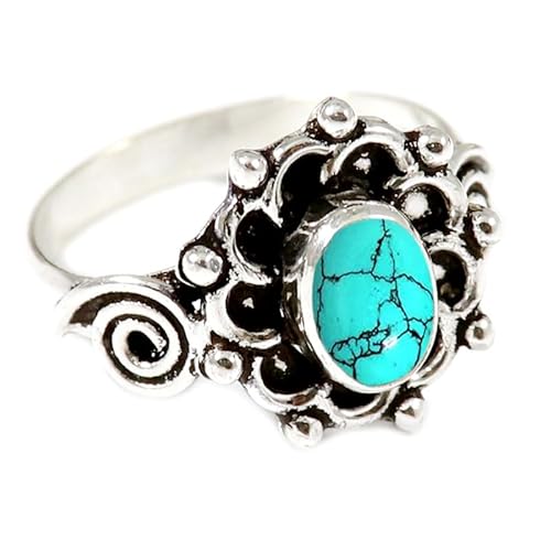 JEWELSTREZORO Im Labor hergestellter Türkis Edelstein-für Herren und Damen925er-SterlingSilber Stilvoller handgefertigter Band Ring Geschenkartikel Schmuck TSR188BU_25 (71 (22.6)) von JEWELSTREZORO