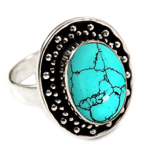 JEWELSTREZORO Im Labor hergestellter Türkis Edelstein-für Herren und Damen925er-SterlingSilber Stilvoller handgefertigter Band Ring Geschenkartikel Schmuck TSR195BU_7 (53 (16.9)) von JEWELSTREZORO