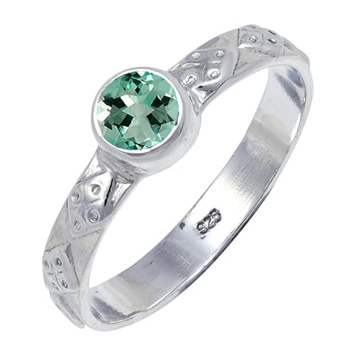 JEWELSTREZORO Laborgezüchteter Aquamarin Edelstein Männer & Frauen 925 Sterling Silber Stilvoller handgefertigter Band Ring Geschenkartikel TSR111AY_2 (48 (15.3)) von JEWELSTREZORO