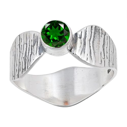 JEWELSTREZORO Laborgezüchteter Chromoxid Edelstein 925 Sterling Silber Stilvoller handgefertigter Band Ring Geschenkartikel Männer & Frauen Alle Größen TSR113BB_29 (75 (23.9)) von JEWELSTREZORO