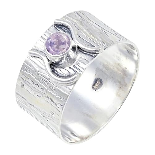 JEWELSTREZORO Laborgezüchteter Lavendelquarz Edelstein Männer & Frauen 925 Sterling Silber Stilvoller handgefertigter Band Ring Geschenkartikel TSR114AX_26 (72 (22.9)) von JEWELSTREZORO