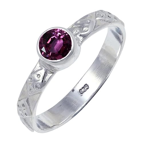 JEWELSTREZORO Laborgezüchteter Rhodolith Edelstein 925 Sterling Silber Stilvoller handgefertigter Band Ring Geschenkartikel Männer & Frauen alle Größen Jewerly TSR111AW_17 (63 (20.1)) von JEWELSTREZORO