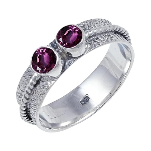 JEWELSTREZORO Laborgezüchteter Rhodolith Edelstein-für Herren und Damen alle Größen 925er-SterlingSilber Stilvoller handgefertigter Band Ring Geschenkartikel Schmuck TSR112AW_1 (47 (15.0)) von JEWELSTREZORO
