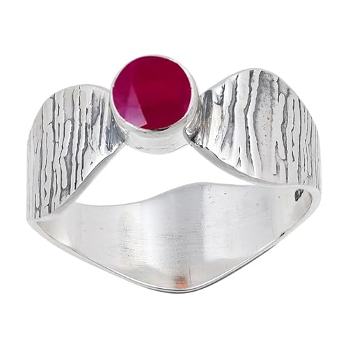 JEWELSTREZORO Laborgezüchteter Rubin Edelstein 925 Sterling Silber Stilvoller handgefertigter Band Ring Geschenkartikel Männer & Frauen alle Größen Jewerly TSR113AM_10 (56 (17.8)) von JEWELSTREZORO