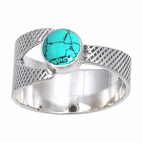 JEWELSTREZORO Laborgezüchteter Türkis Edelstein 925 Sterling Silber Stilvoller handgefertigter Band Ring Geschenkartikel Männer & Frauen alle Größen Jewerly TSR116BU_25 (71 (22.6)) von JEWELSTREZORO