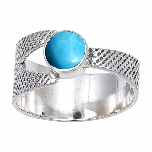 JEWELSTREZORO Laborgezüchteter Türkis Edelstein 925 Sterling Silber Stilvoller handgefertigter Band Ring Geschenkartikel Männer & Frauen alle Größen Jewerly TSR116BU_5 (51 (16.2)) von JEWELSTREZORO