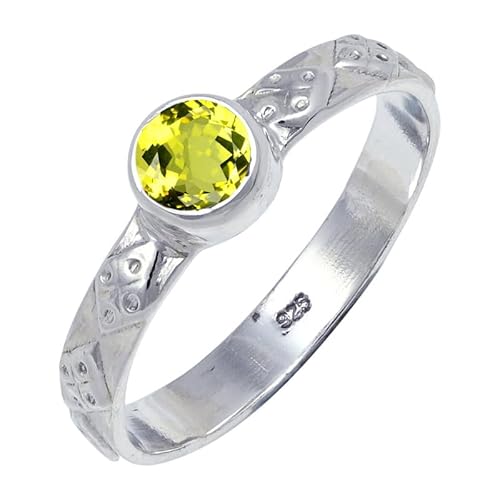 JEWELSTREZORO Laborgezüchteter Zitronenquarz Edelstein 925 Sterling Silber Stilvoller handgefertigter Band Ring Geschenkartikel Herren & Damen Schmuck TSR111BA_18 (64 (20.4)) von JEWELSTREZORO