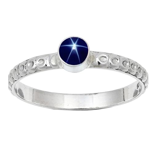 JEWELSTREZORO Laborgezüchteter blauer Linde Star Edelstein Männer & Frauen 925 Sterling Silber Stilvoller handgefertigter Band Ring Geschenkartikel TSR115BG_8 (54 (17.2)) von JEWELSTREZORO