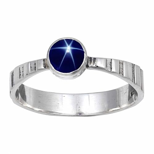 Laborgezüchteter blauer Lindy Star Edelstein 925 Sterling Silber handgefertigter Band Ring Männer & Frauen Alle Größen TSR119BG_28 (74 (23.6)) von JEWELSTREZORO