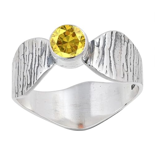 JEWELSTREZORO Laborgezüchteter gelber Saphir Edelstein 925 Sterling Silber Stilvoller handgefertigter Band Ring Geschenkartikel Herren & Damen Schmuck TSR113AP_29 (75 (23.9)) von JEWELSTREZORO