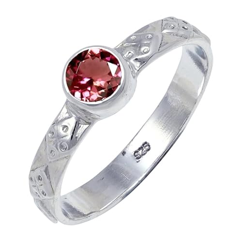 JEWELSTREZORO Laborgezüchteter rosa Turmalin Edelstein Männer & Frauen 925 Sterling Silber Stilvoller handgefertigter Band Ring Geschenkartikel TSR111AR_3 (49 (15.6)) von JEWELSTREZORO