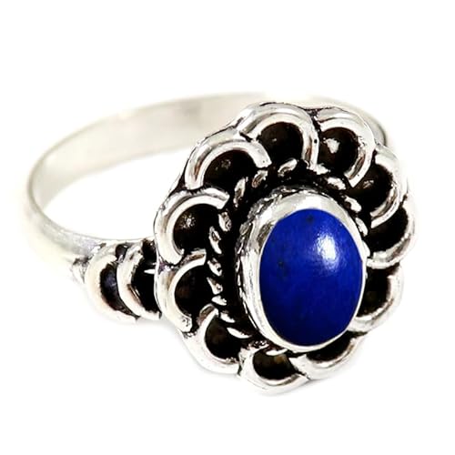 JEWELSTREZORO Lapislazuli Edelstein 925 Sterling Silber Stilvoller handgefertigter Band Ring Geschenkartikel Männer & Frauen Alle Größen TSR184BV_5 (51 (16.2)) von JEWELSTREZORO