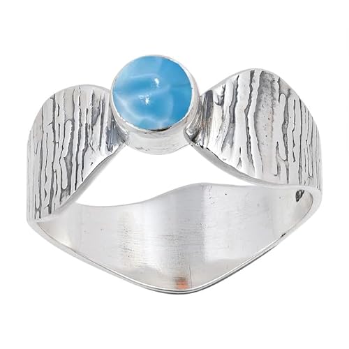 JEWELSTREZORO Larimar Edelstein-für Herren und Damen alle Größen 925er-SterlingSilber Stilvoller handgefertigter Band Ring Geschenkartikel Schmuck TSR113BF_17 (63 (20.1)) von JEWELSTREZORO
