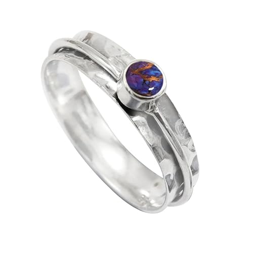 JEWELSTREZORO Lila Kupfertürkis Edelstein 925 Sterling Silber Stilvoller handgefertigter Band Ring Geschenkartikel Männer & Frauen alle Größen Jewerly TSR152BK_5 (51 (16.2)) von JEWELSTREZORO