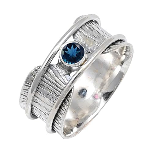 JEWELSTREZORO Londoner blauer Topas im Labor gezüchtet Edelstein 925 Sterling Silber Stilvoller handgefertigter Band Ring Geschenkartikel Herren & Damen Schmuck TSR156AT_17 (63 (20.1)) von JEWELSTREZORO
