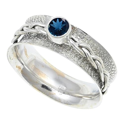 JEWELSTREZORO Londoner blauer Topas im Labor gezüchtet Edelstein 925 Sterling Silber Stilvoller handgefertigter Band Ring Geschenkartikel Männer & Frauen Alle Größen TSR143AT_27 (73 (23.2)) von JEWELSTREZORO