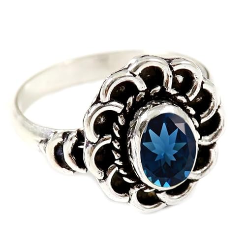 JEWELSTREZORO Londoner blauer Topas im Labor gezüchtet Edelstein 925 Sterling Silber Stilvoller handgefertigter Band Ring Geschenkartikel Männer & Frauen Alle Größen TSR184AT_10 (56 (17.8)) von JEWELSTREZORO