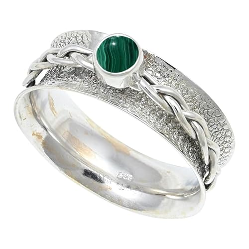 JEWELSTREZORO Malachit Edelstein 925 Sterling Silber Stilvoller handgefertigter Band Ring Geschenkartikel Männer & Frauen alle Größen Jewerly TSR143CB_15 (61 (19.4)) von JEWELSTREZORO