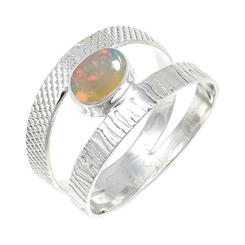 JEWELSTREZORO Opal Edelstein-für Herren und Damen alle Größen 925er-SterlingSilber Stilvoller handgefertigter Band Ring Geschenkartikel Schmuck TSR131BE_16 (62 (19.7)) von JEWELSTREZORO
