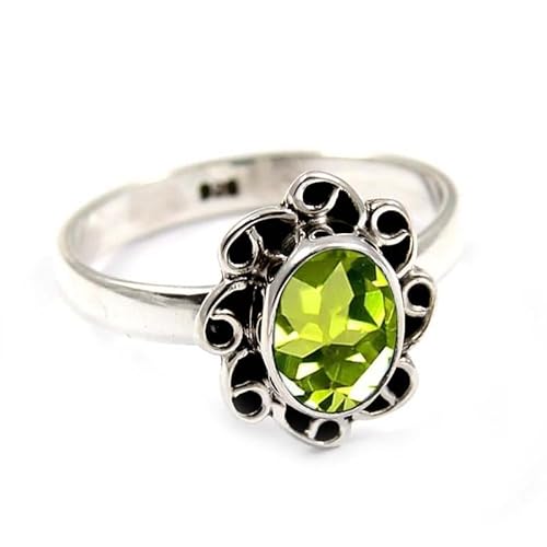 JEWELSTREZORO Peridot Edelstein 925 Sterling Silber Band Ring Männer & Frauen alle Größen Handarbeit Jewerly TSR251AJ_1 (47 (15.0)) von JEWELSTREZORO