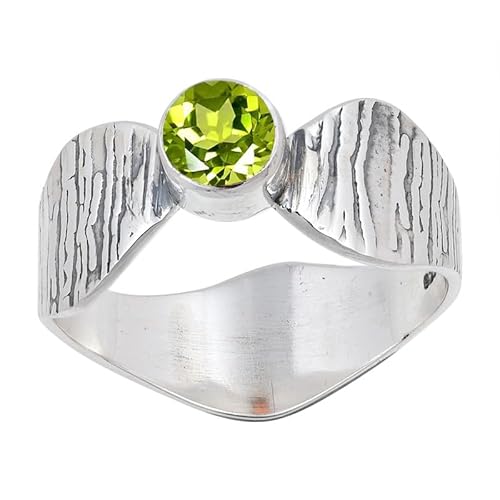 JEWELSTREZORO Peridot Edelstein 925 Sterling Silber Stilvoller handgefertigter Band Ring Geschenkartikel Herren & Damen Schmuck TSR113AJ_22 (68 (21.6)) von JEWELSTREZORO