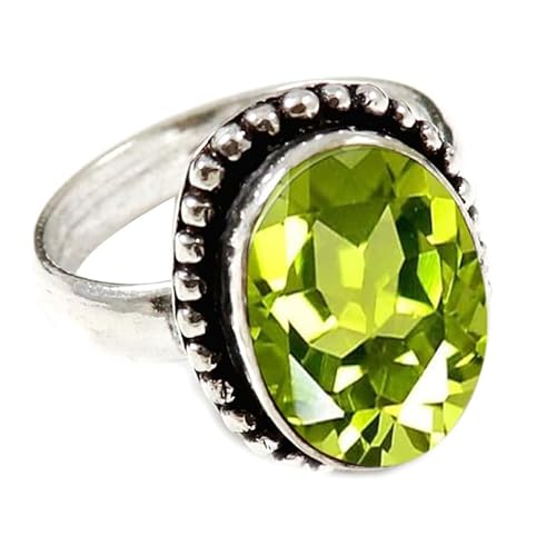 JEWELSTREZORO Peridot Edelstein Männer & Frauen 925 Sterling Silber Stilvoller handgefertigter Band Ring Geschenkartikel TSR196AJ_2 (48 (15.3)) von JEWELSTREZORO
