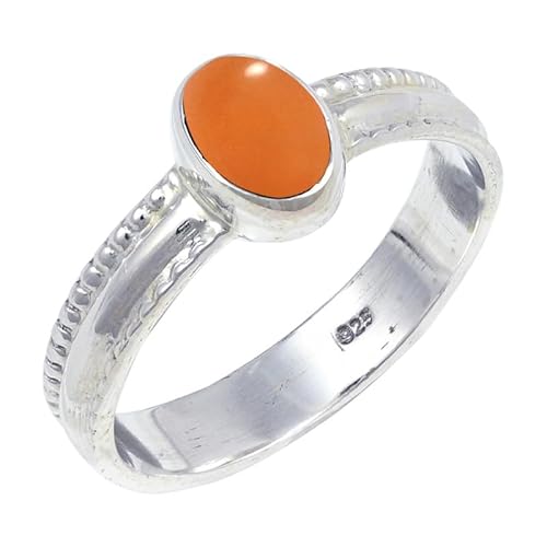 JEWELSTREZORO Pfirsichfarbener Mondstein Edelstein 925 Sterling Silber Stilvoller handgefertigter Band Ring Geschenkartikel Männer & Frauen alle Größen Jewerly TSR126BR_2 (48 (15.3)) von JEWELSTREZORO