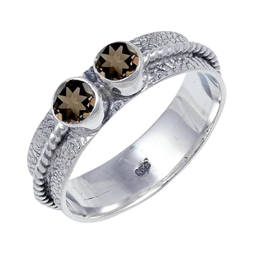 JEWELSTREZORO Rauchquarz Edelstein 925 Sterling Silber Stilvoller handgefertigter Band Ring Geschenkartikel Männer & Frauen alle Größen Jewerly TSR112AD_23 (69 (22.0)) von JEWELSTREZORO