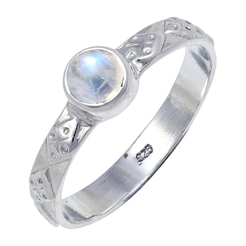 JEWELSTREZORO Regenbogen-Mondstein Edelstein 925 Sterling Silber Stilvoller handgefertigter Band Ring Geschenkartikel Herren & Damen Schmuck TSR111BO_6 (52 (16.6)) von JEWELSTREZORO
