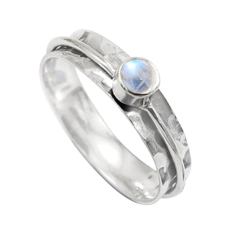 JEWELSTREZORO Regenbogen-Mondstein Edelstein 925 Sterling Silber Stilvoller handgefertigter Band Ring Geschenkartikel Herren & Damen Schmuck TSR152BO_17 (63 (20.1)) von JEWELSTREZORO