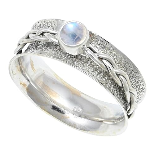 JEWELSTREZORO Regenbogen-Mondstein Edelstein 925 Sterling Silber Stilvoller handgefertigter Band Ring Geschenkartikel Männer & Frauen Alle Größen TSR143BO_27 (73 (23.2)) von JEWELSTREZORO