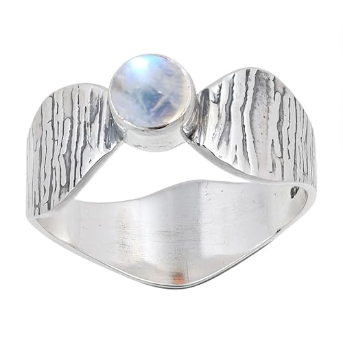 JEWELSTREZORO Regenbogen-Mondstein Edelstein 925 Sterling Silber Stilvoller handgefertigter Band Ring Geschenkartikel Männer & Frauen alle Größen Jewerly TSR113BO_23 (69 (22.0)) von JEWELSTREZORO