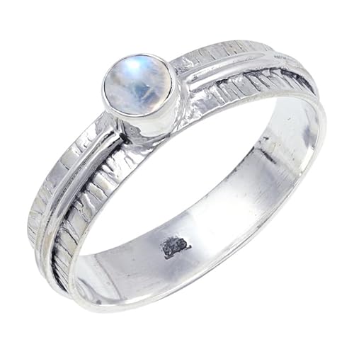 JEWELSTREZORO Regenbogen-Mondstein Edelstein Männer & Frauen 925 Sterling Silber Stilvoller handgefertigter Band Ring Geschenkartikel TSR120BO_28 (74 (23.6)) von JEWELSTREZORO