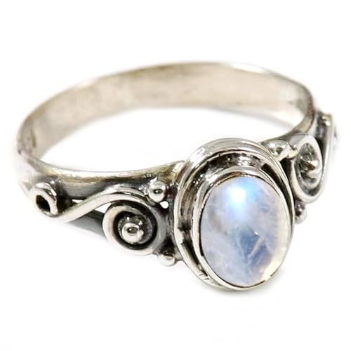 JEWELSTREZORO Regenbogen-Mondstein Edelstein-für Herren und Damen925er-SterlingSilber Stilvoller handgefertigter Band Ring Geschenkartikel Schmuck TSR192BO_27 (73 (23.2)) von JEWELSTREZORO