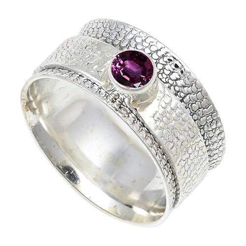 JEWELSTREZORO Rhodolith im Labor gezüchtet Edelstein 925 Sterling Silber Stilvoller handgefertigter Band Ring Geschenkartikel Herren & Damen Schmuck TSR147AW_1 (47 (15.0)) von JEWELSTREZORO