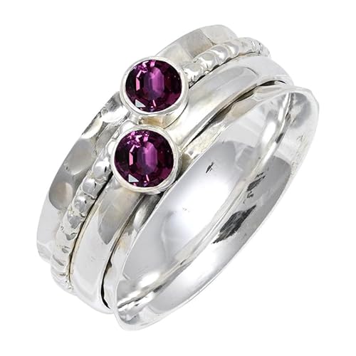 JEWELSTREZORO Rhodolith im Labor gezüchtet Edelstein 925 Sterling Silber Stilvoller handgefertigter Band Ring Geschenkartikel Männer & Frauen Alle Größen TSR155AW_4 (50 (15.9)) von JEWELSTREZORO