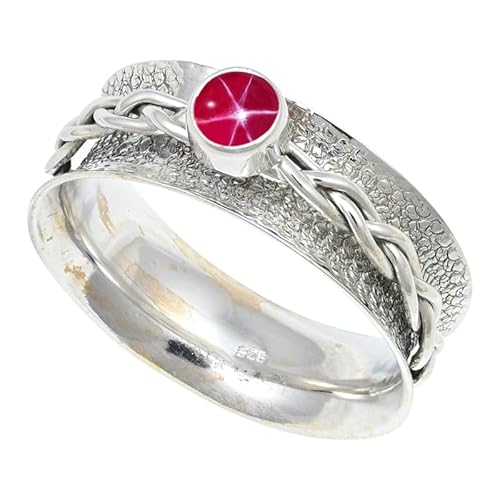 JEWELSTREZORO Rosa Lindy Star im Labor gezüchtet Edelstein 925 Sterling Silber Stilvoller handgefertigter Band Ring Geschenkartikel Männer & Frauen Alle Größen TSR143BH_6 (52 (16.6)) von JEWELSTREZORO