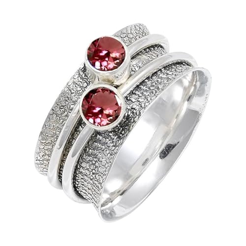 JEWELSTREZORO Rosa Turmalin im Labor gezüchtet Edelstein 925 Sterling Silber Stilvoller handgefertigter Band Ring Geschenkartikel Herren & Damen Schmuck TSR151AR_10 (56 (17.8)) von JEWELSTREZORO