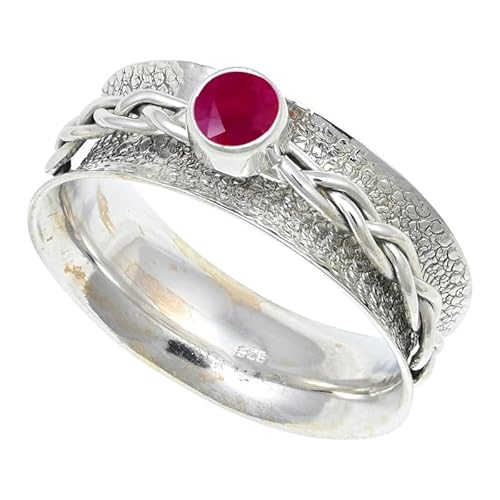 JEWELSTREZORO Rubin im Labor gezüchtet Edelstein 925 Sterling Silber Stilvoller handgefertigter Band Ring Geschenkartikel Männer & Frauen Alle Größen TSR143AM_29 (75 (23.9)) von JEWELSTREZORO